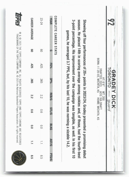 2024-25 Topps Chrome #92 Gradey Dick Pink Refractor 23216