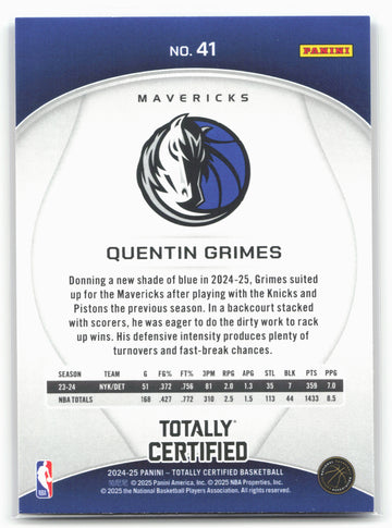 2024-25 Panini Totally Certified #41 Quentin Grimes Mirror Maroon 23221