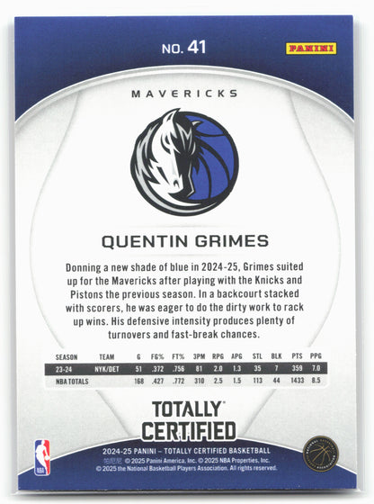 2024-25 Panini Totally Certified #41 Quentin Grimes Mirror Maroon 23221