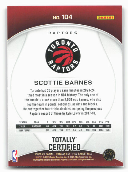 2024-25 Panini Totally Certified #104 Scottie Barnes Mirror Maroon 23224