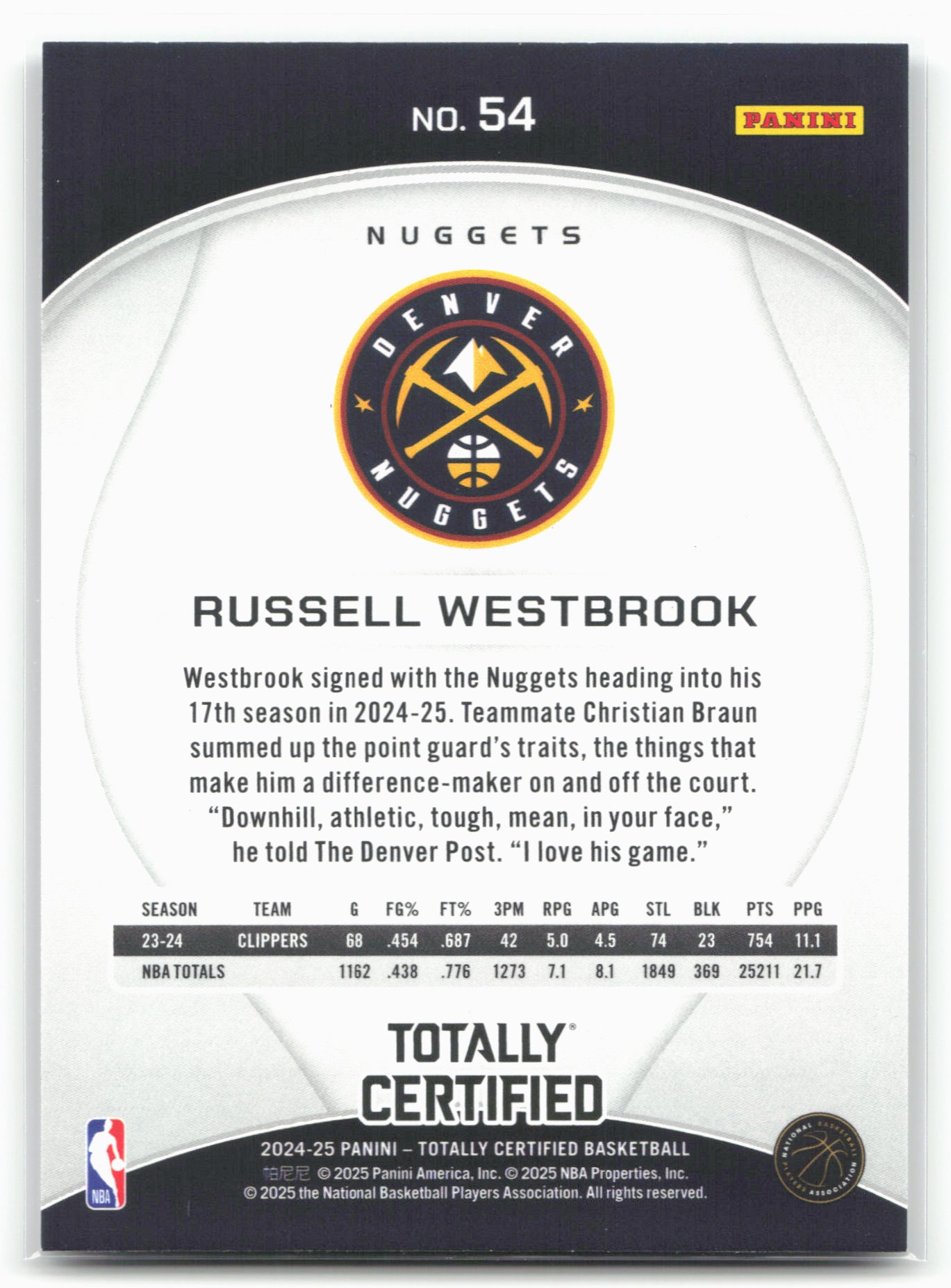 2024-25 Panini Totally Certified #54 Russell Westbrook Mirror 23225