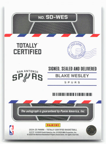 2024-25 Panini Totally Certified #SD-WES Blake Wesley Signed, Sealed, Delivered