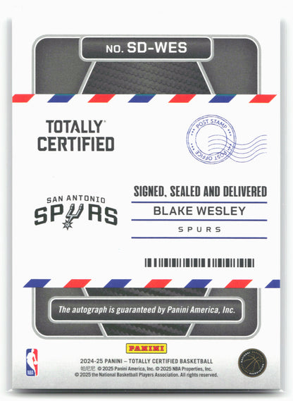 2024-25 Panini Totally Certified #SD-WES Blake Wesley Signed, Sealed, Delivered