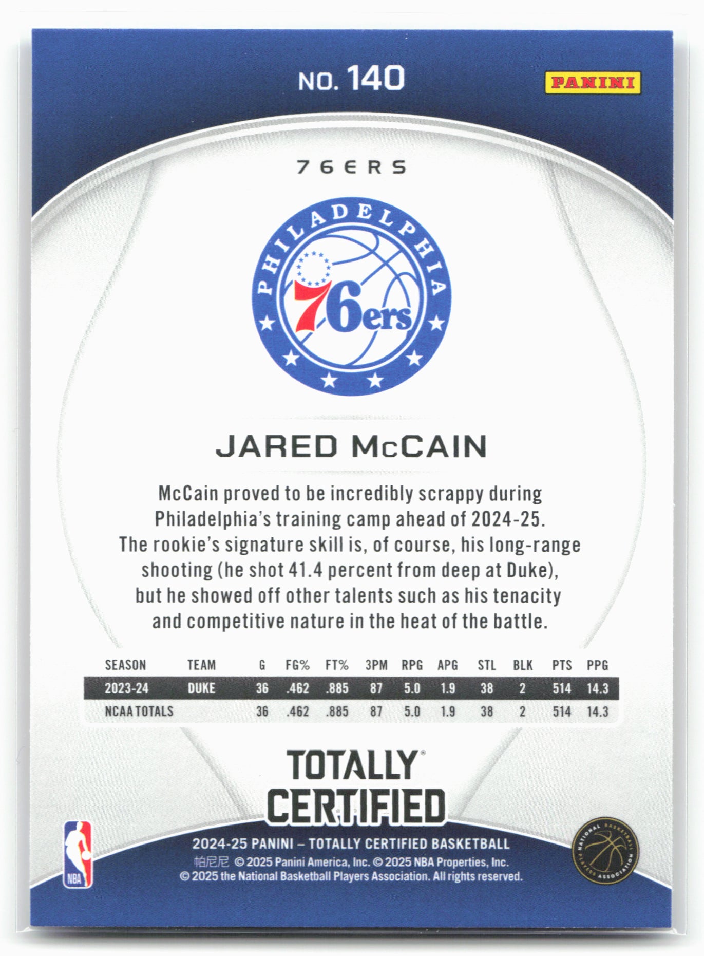 2024-25 Panini Totally Certified #140 Jared McCain Mirror Maroon 23229