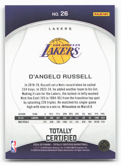 2024-25 Panini Totally Certified #26 D'Angelo Russell Mirror Maroon 23230