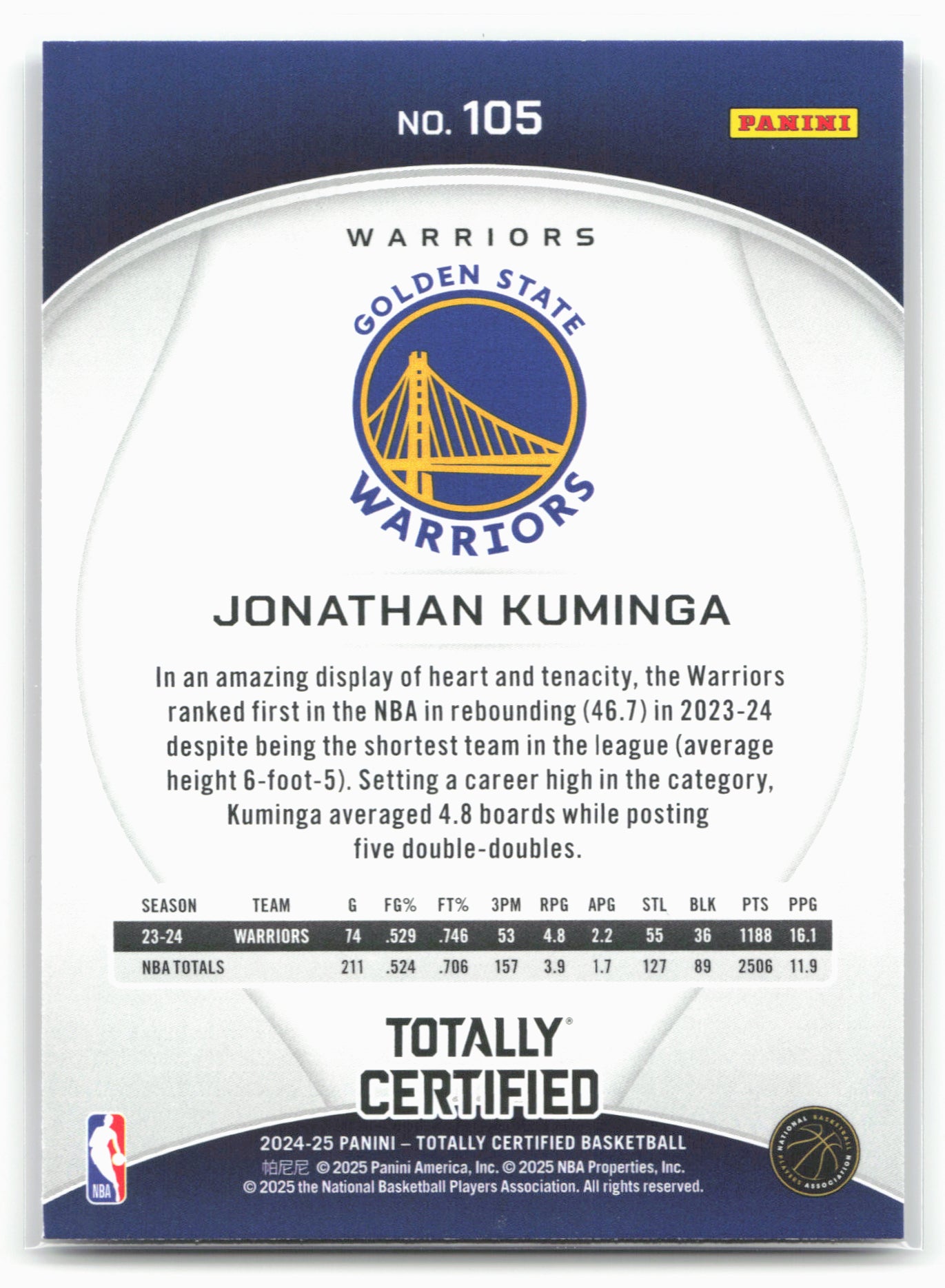 2024-25 Panini Totally Certified #105 Jonathan Kuminga Mirror Maroon 23233