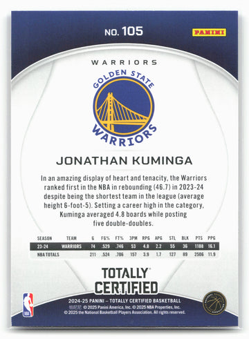 2024-25 Panini Totally Certified #105 Jonathan Kuminga Mirror Maroon 23233