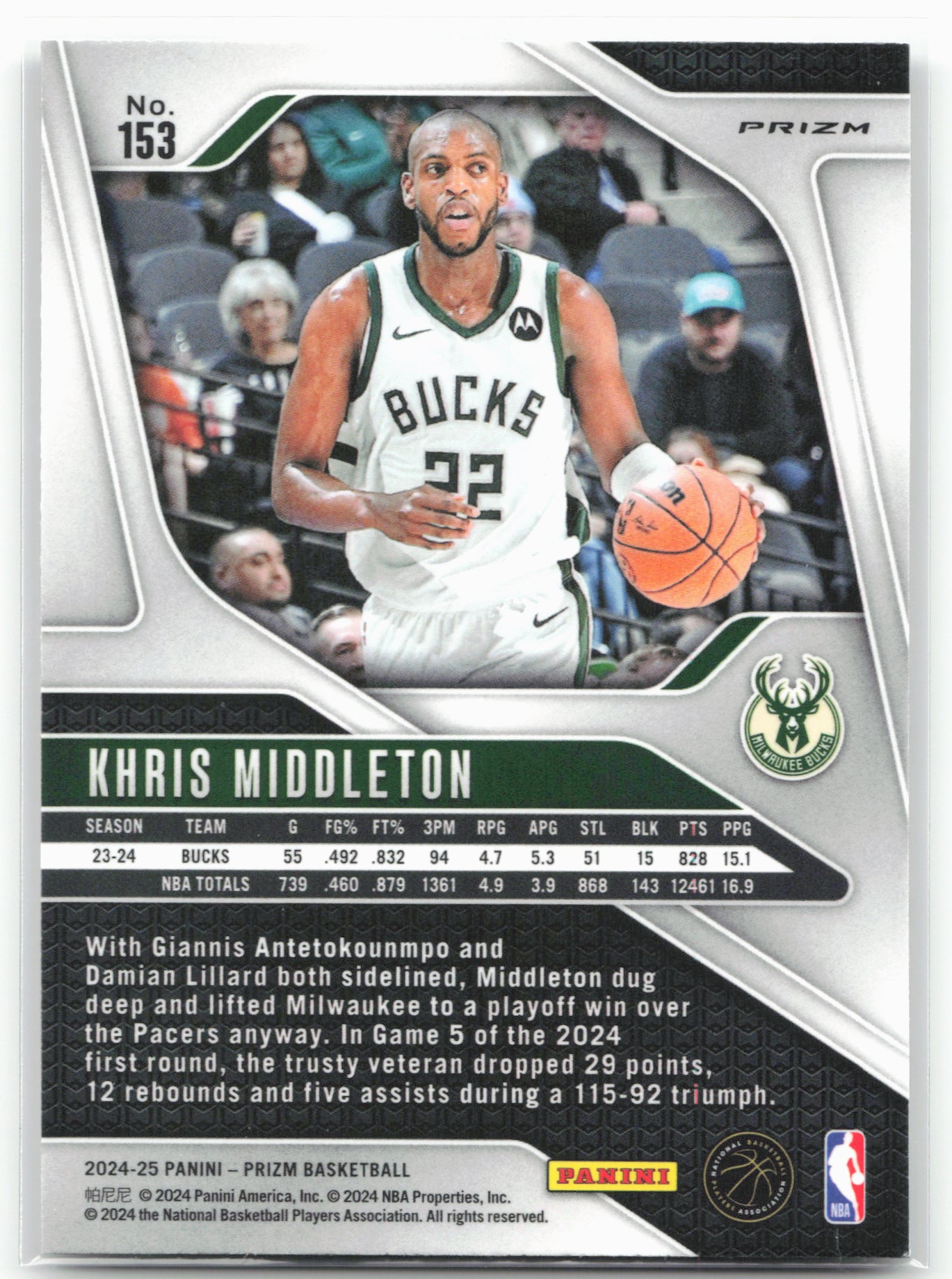 2024-25 Panini Prizm #153 Khris Middleton Prizms Ice