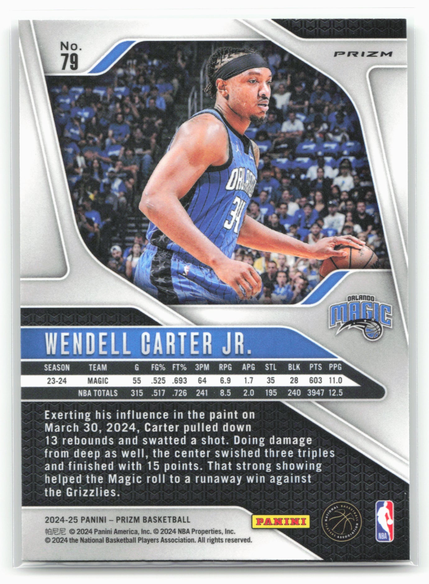 2024-25 Panini Prizm #79 Wendell Carter Jr. Prizms Green