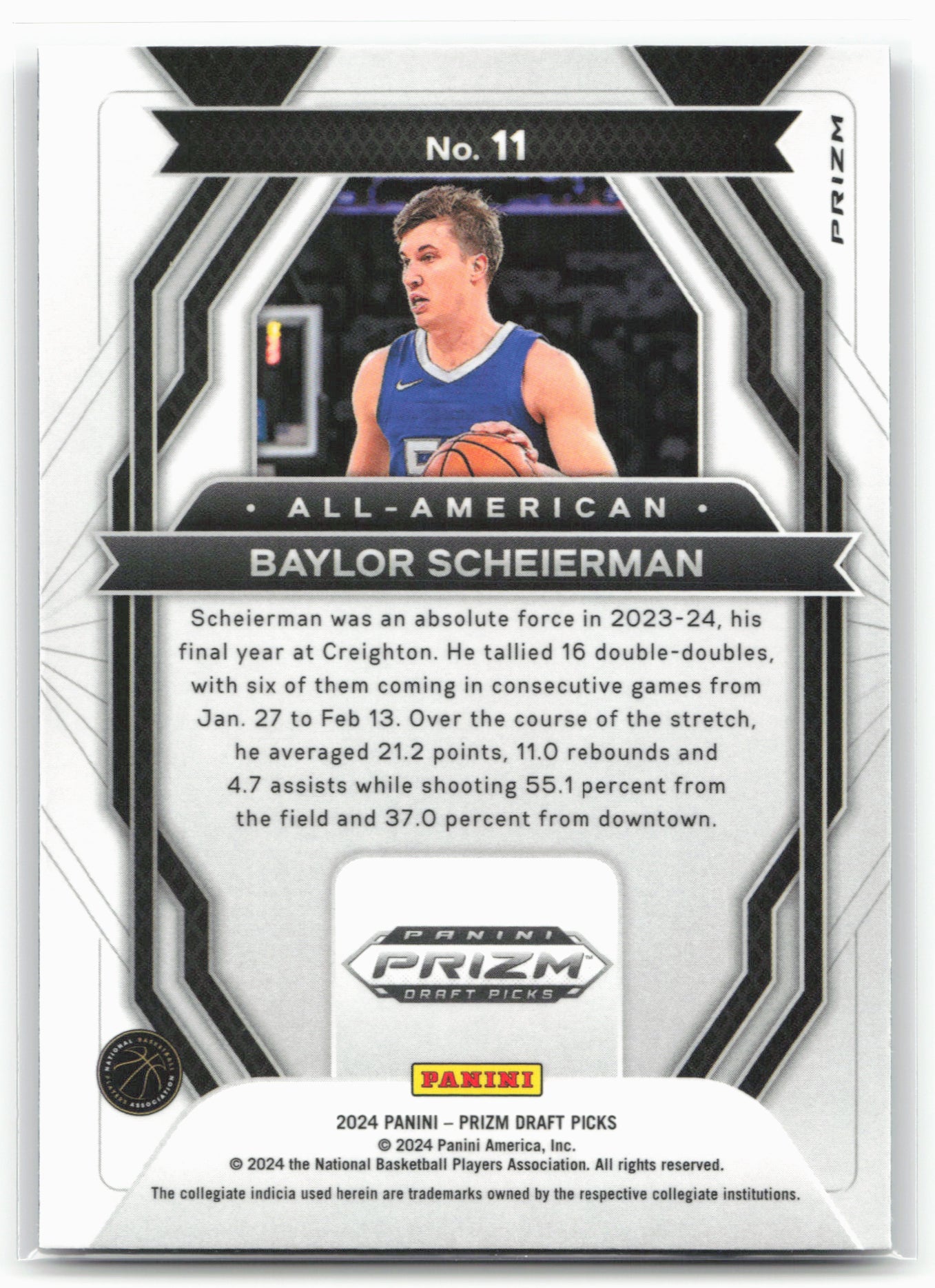 2024 Panini Prizm Draft Picks #11 Baylor Scheierman American Prizms Purple Wave