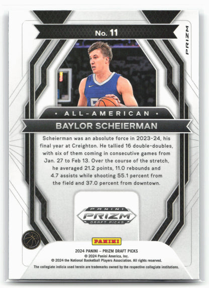 2024 Panini Prizm Draft Picks #11 Baylor Scheierman American Prizms Purple Wave