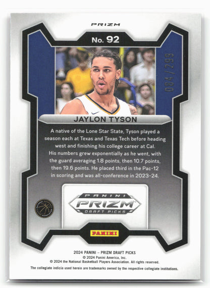 2024 Panini Prizm Draft Picks #92 Jaylon Tyson Prizms Red Pulsar #/299