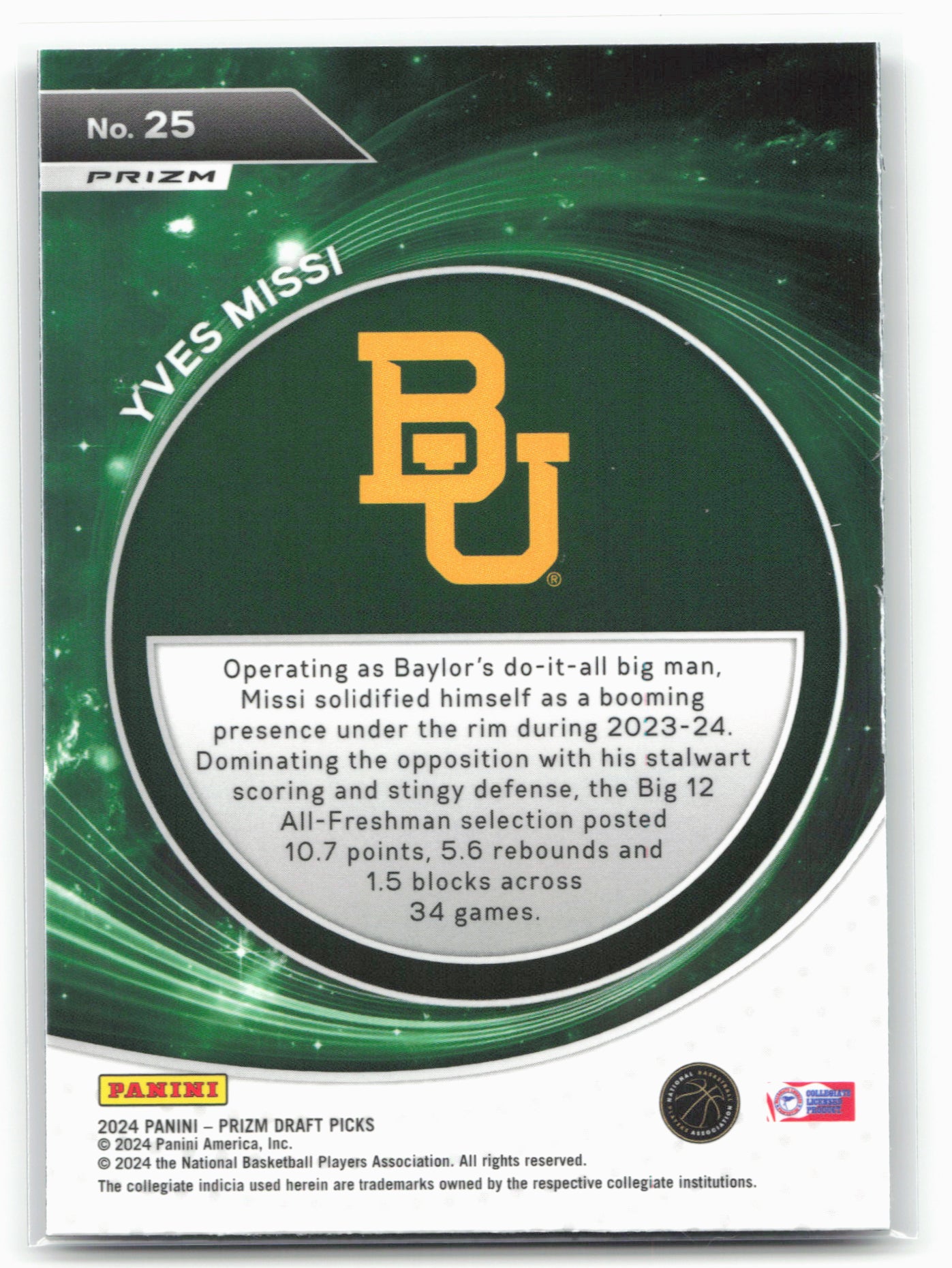 2024 Panini Prizm Draft Picks #25 Yves Missi Student Orientation Prizms Silver