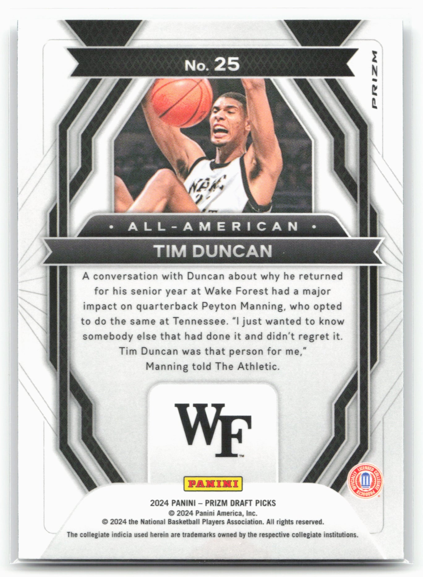 2024 Panini Prizm Draft Picks #25 Tim Duncan All-American Prizms Silver