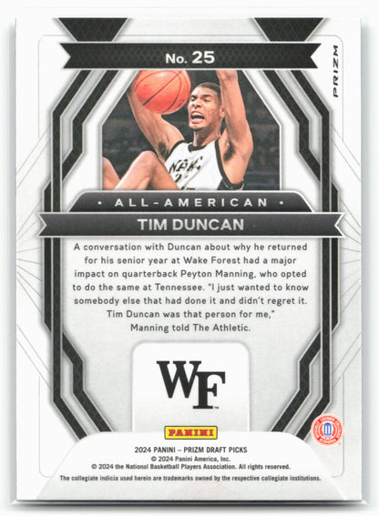 2024 Panini Prizm Draft Picks #25 Tim Duncan All-American Prizms Silver