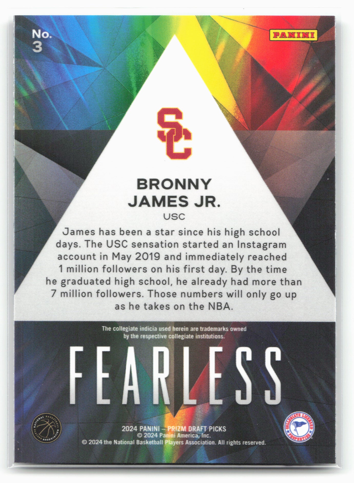 2024 Panini Prizm Draft Picks #3 Bronny James Jr. Fearless