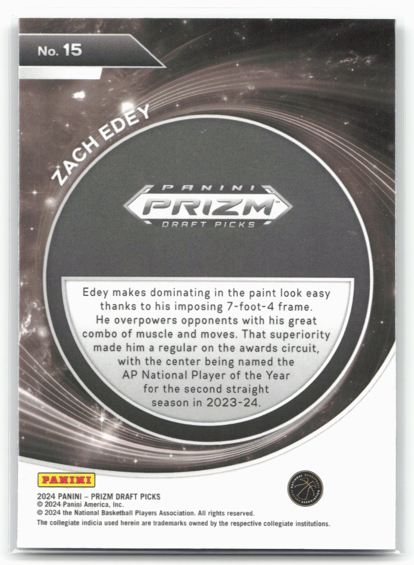 2024 Panini Prizm Draft Picks #15 Zach Edey Student Orientation