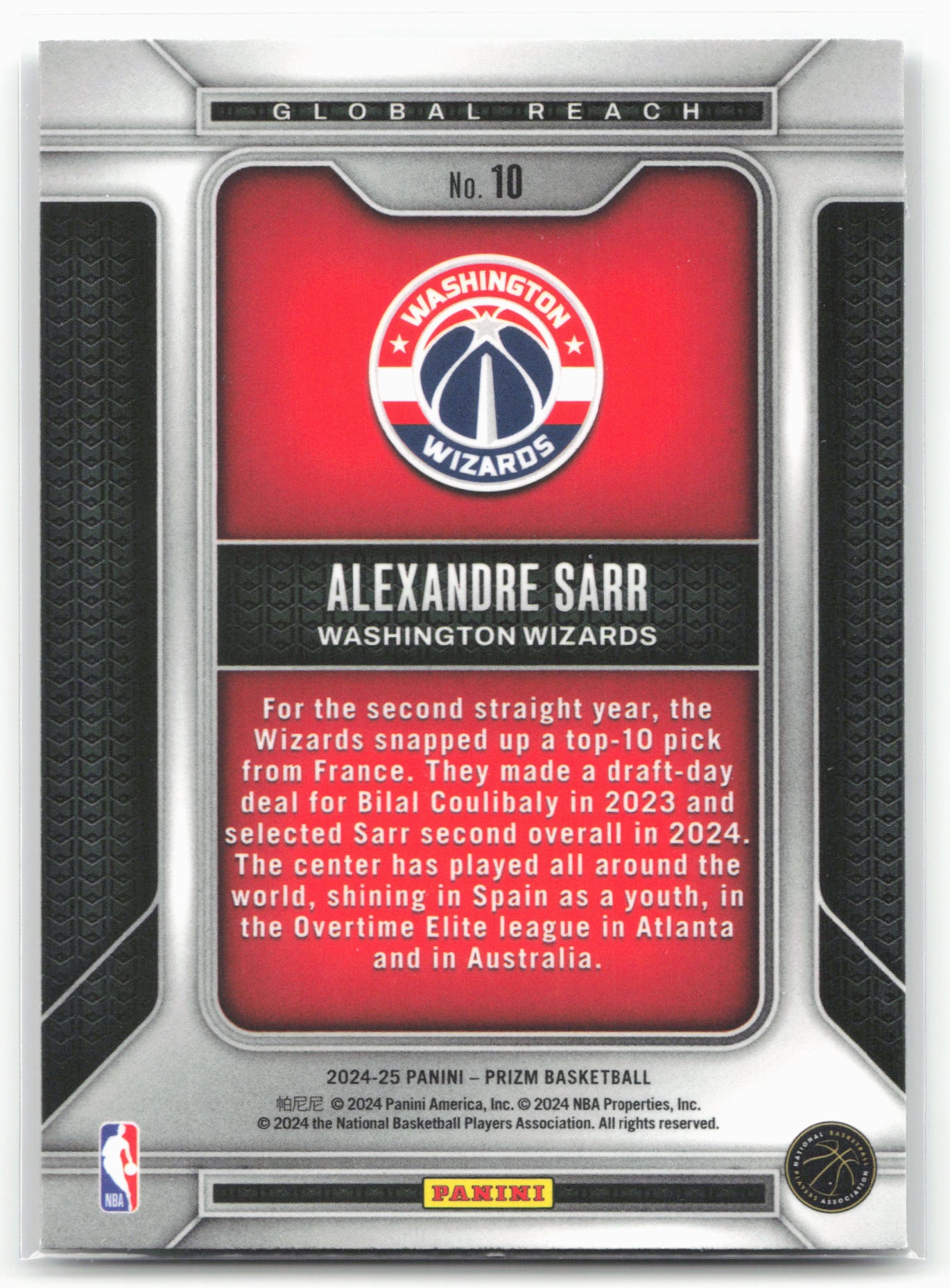 2024-25 Panini Prizm #10 Alexandre Sarr Global Reach