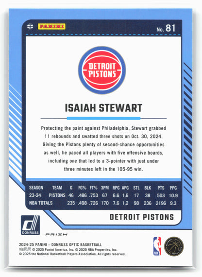 2024-25 Donruss Optic #81 Isaiah Stewart Purple Shock