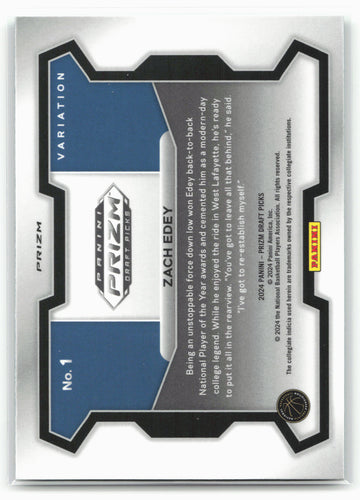2024 Panini Prizm Draft Picks #1b Zach Edey Prizms Green