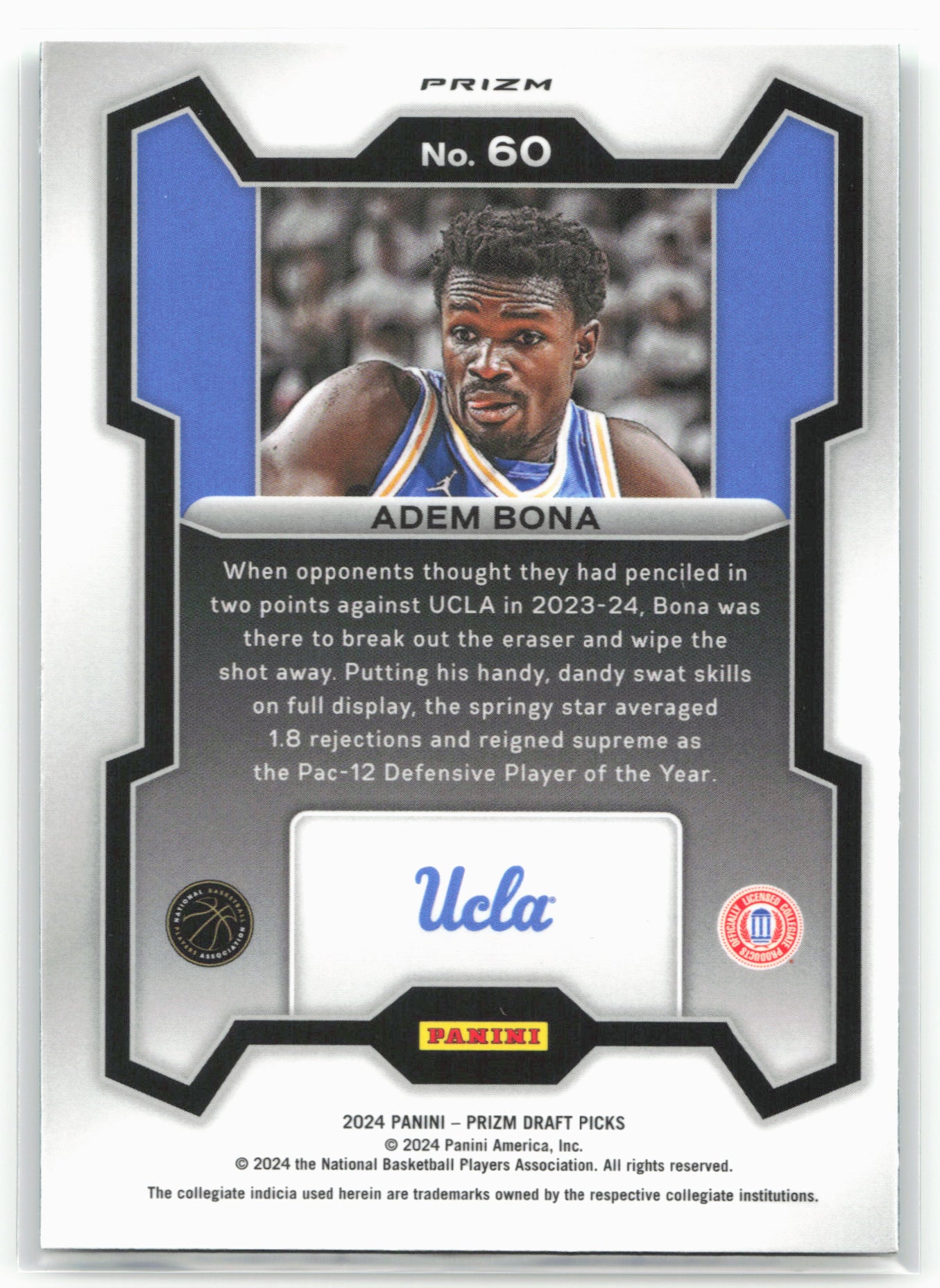 2024 Panini Prizm Draft Picks #60 Adem Bona Prizms Green