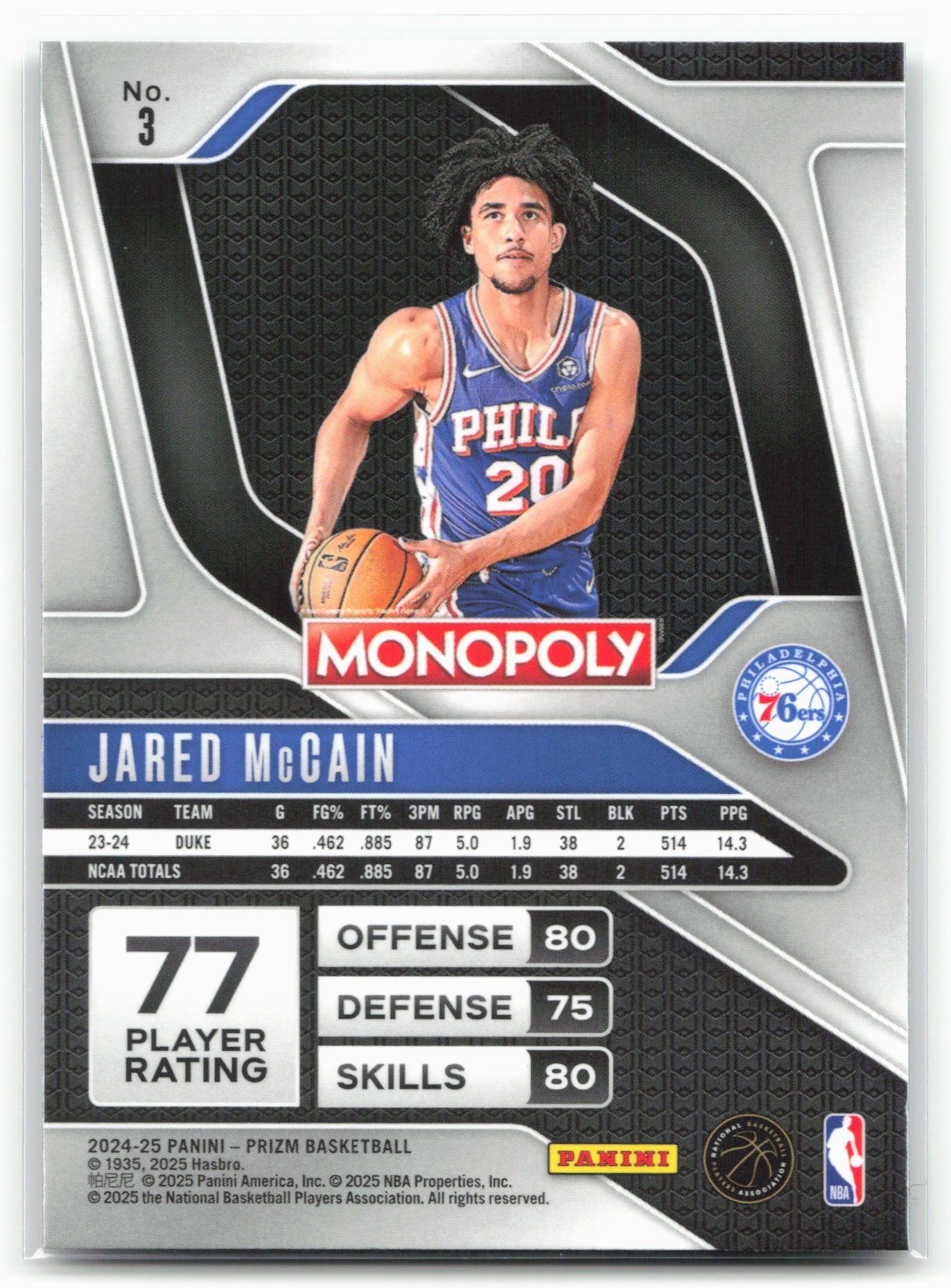 2024-25 Panini Prizm Monopoly #3 Jared McCain