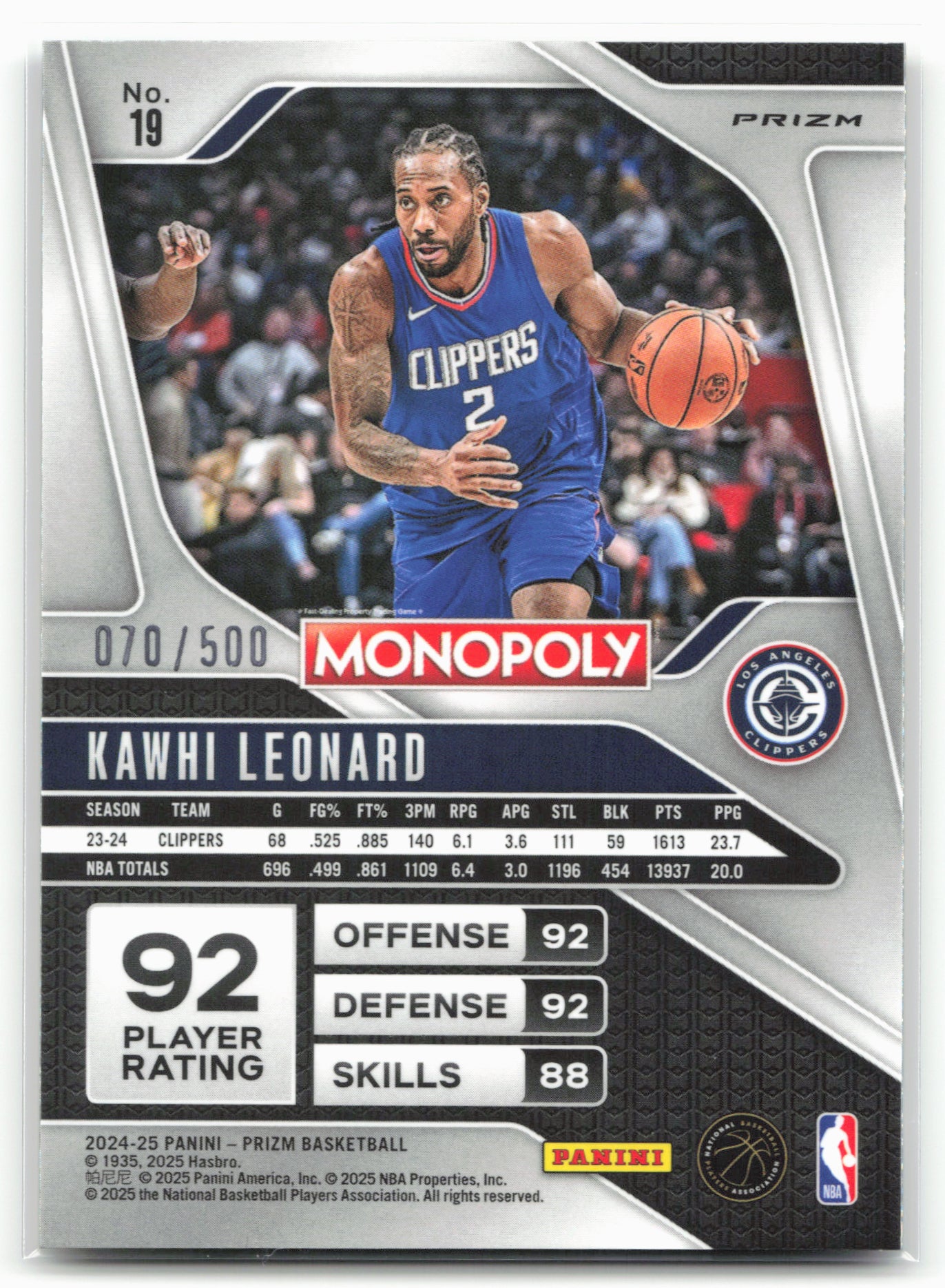 2024-25 Panini Prizm Monopoly #19 Kawhi Leonard Gold Shimmer Prizms #/500