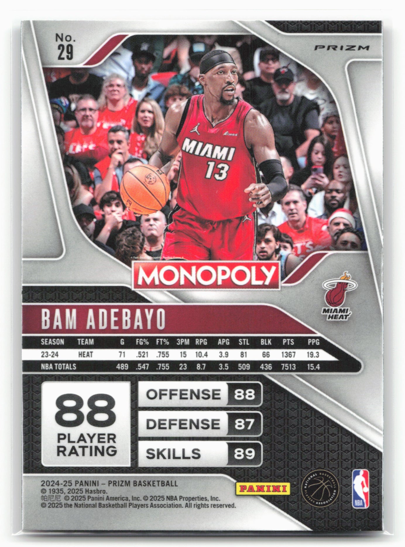 2024-25 Panini Prizm Monopoly #29 Bam Adebayo Red Prizms