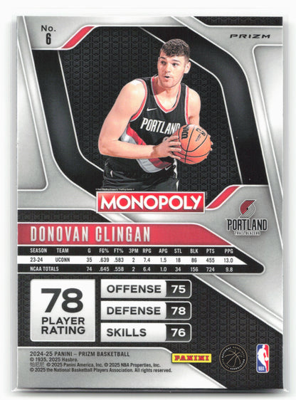 2024-25 Panini Prizm Monopoly #6 Donovan Clingan Red Prizms