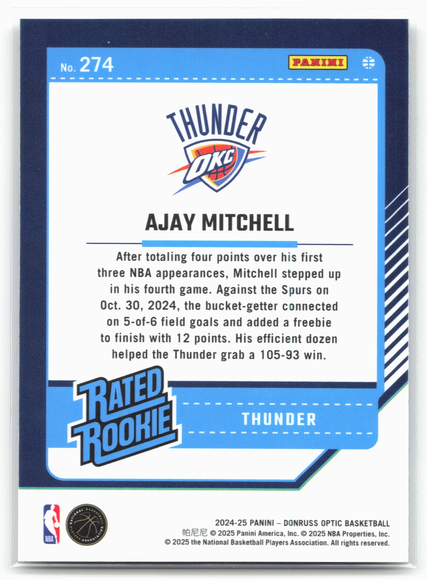 2024-25 Donruss Optic #274 Ajay Mitchell