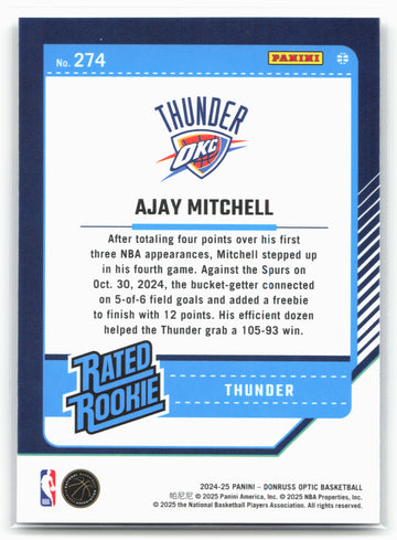 2024-25 Donruss Optic #274 Ajay Mitchell