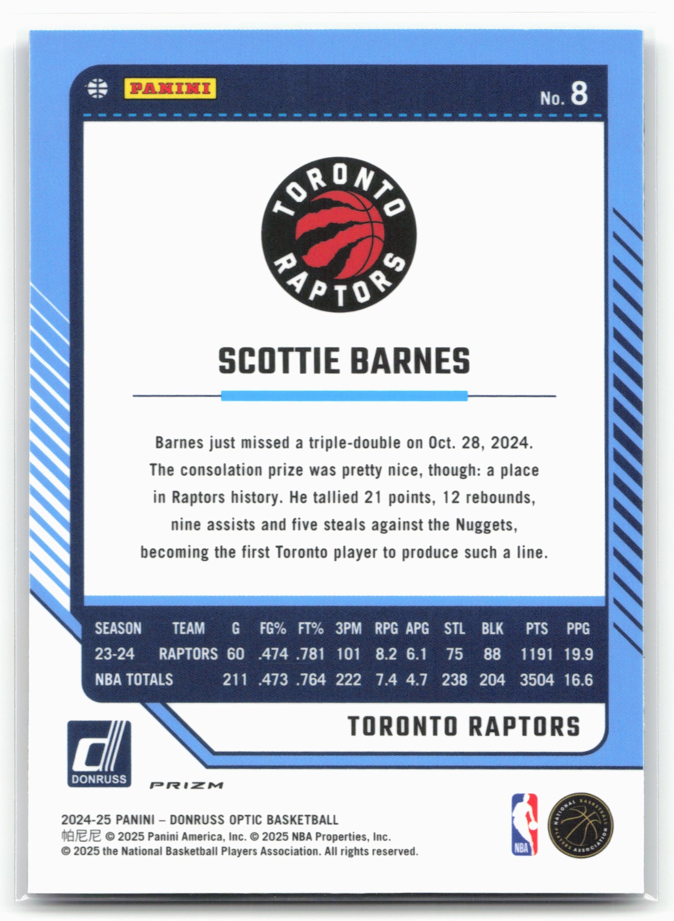 2024-25 Donruss Optic #8 Scottie Barnes Purple Shock