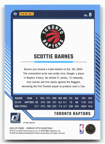 2024-25 Donruss Optic #8 Scottie Barnes Purple Shock