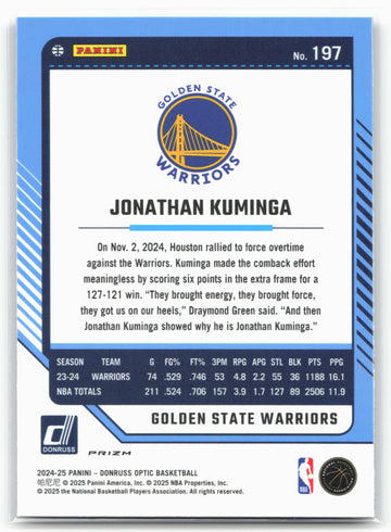 2024-25 Donruss Optic #197 Jonathan Kuminga Purple Shock
