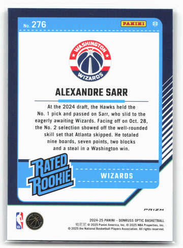 2024-25 Donruss Optic #276 Alexandre Sarr Purple Shock
