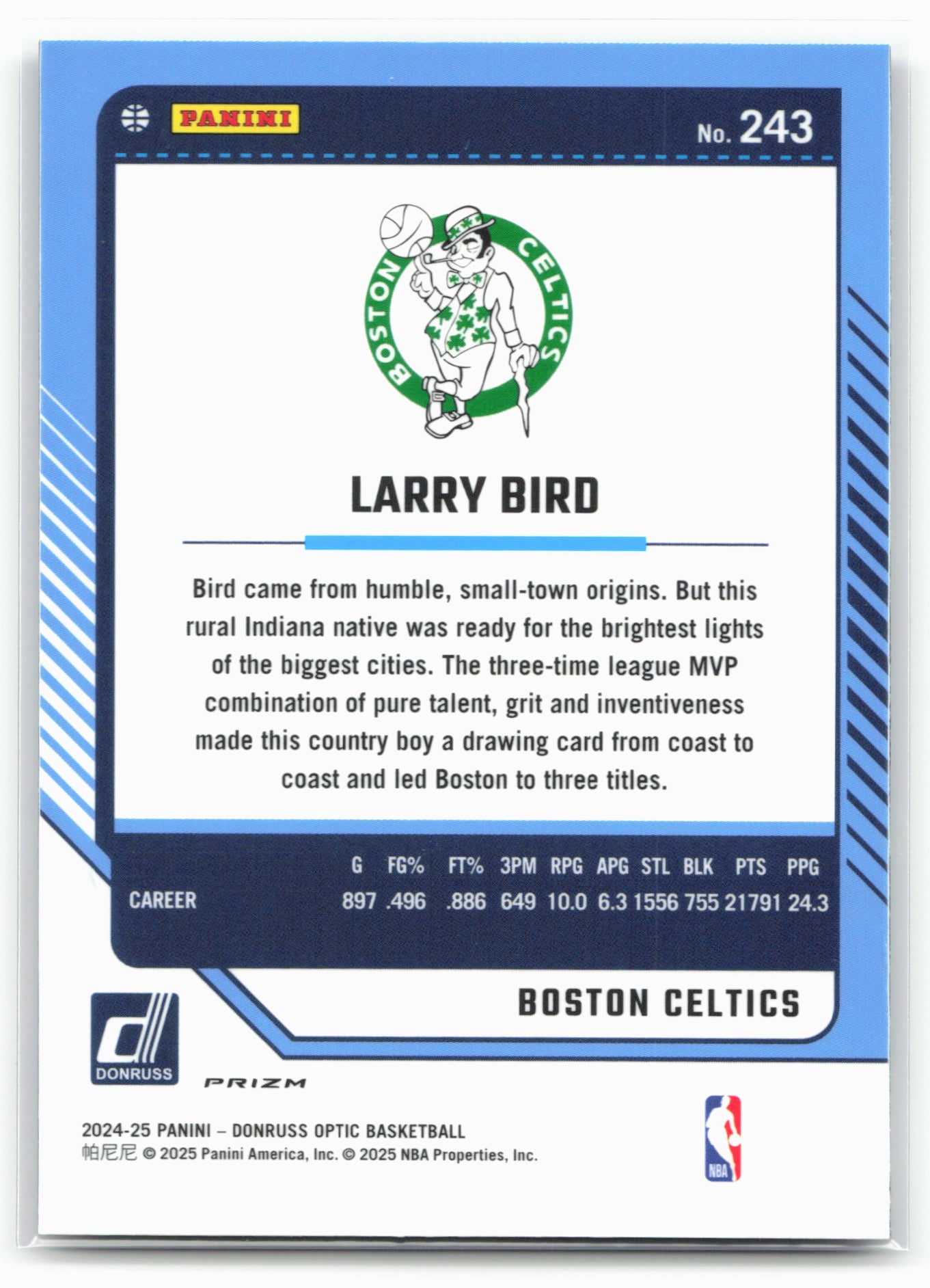 2024-25 Donruss Optic #243 Larry Bird Purple Shock
