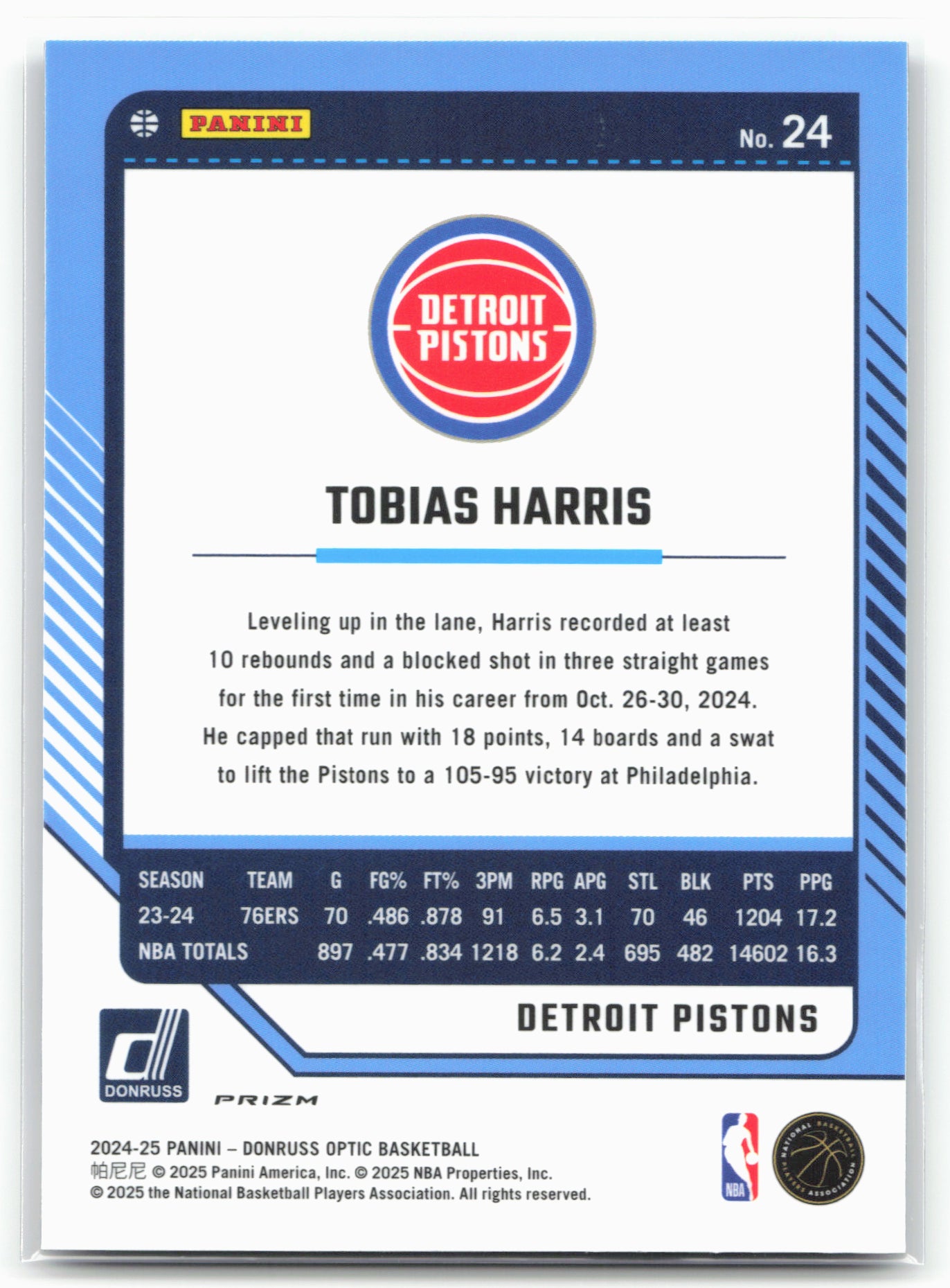 2024-25 Donruss Optic #24 Tobias Harris Purple Shock