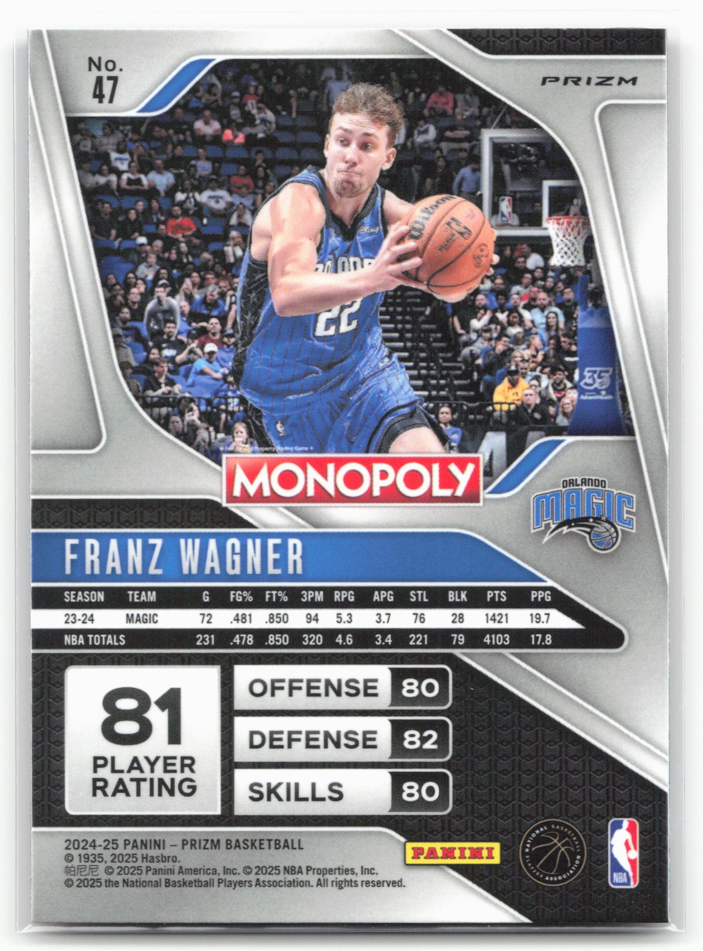 2024-25 Panini Prizm Monopoly #47 Franz Wagner Red Prizms