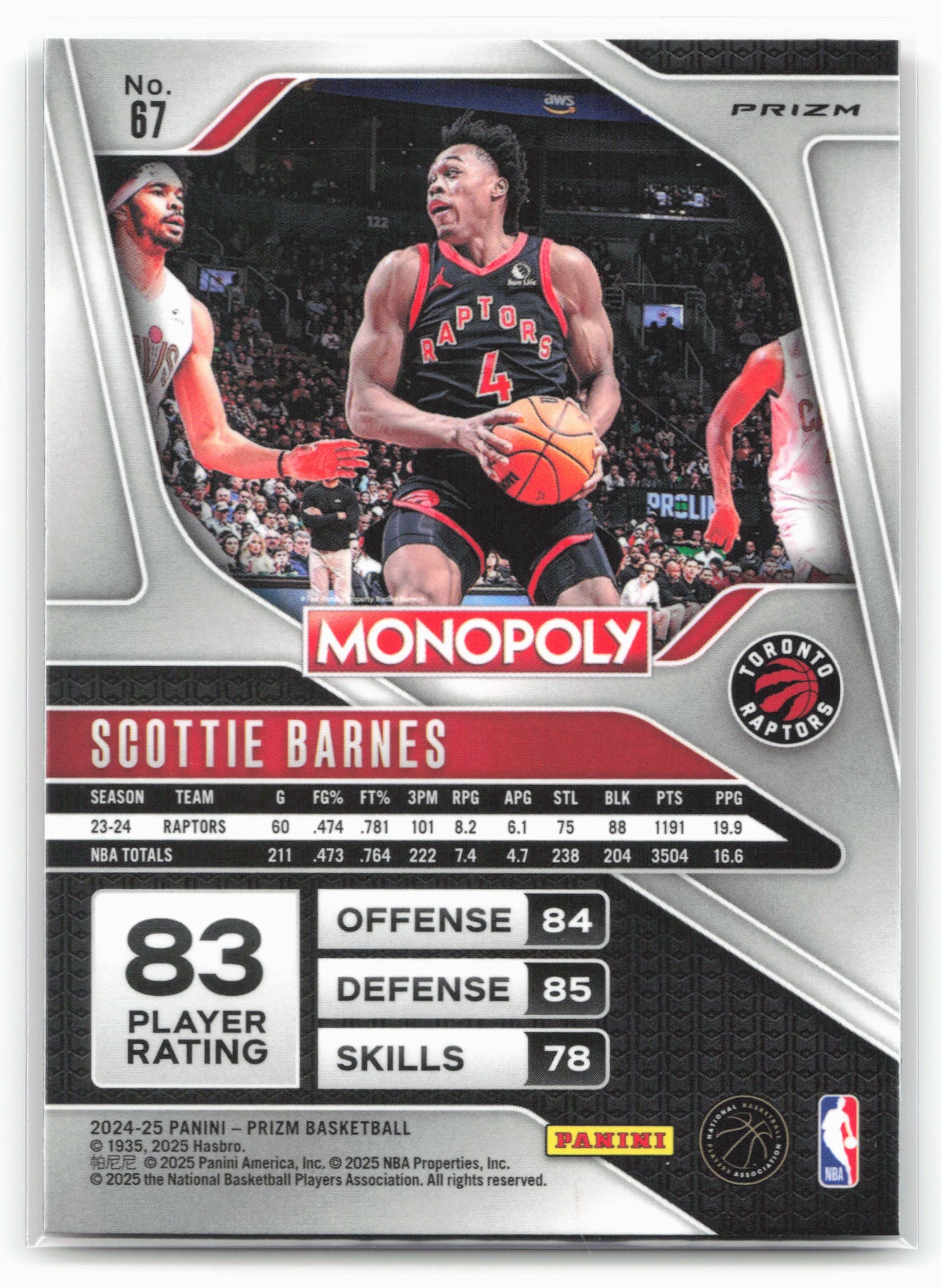 2024-25 Panini Prizm Monopoly #67 Scottie Barnes Red Prizms