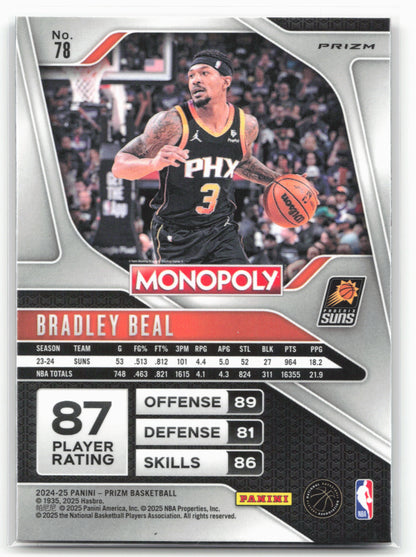 2024-25 Panini Prizm Monopoly #78 Bradley Beal Red Prizms