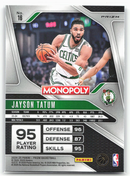 2024-25 Panini Prizm Monopoly #16 Jayson Tatum Silver Prizms