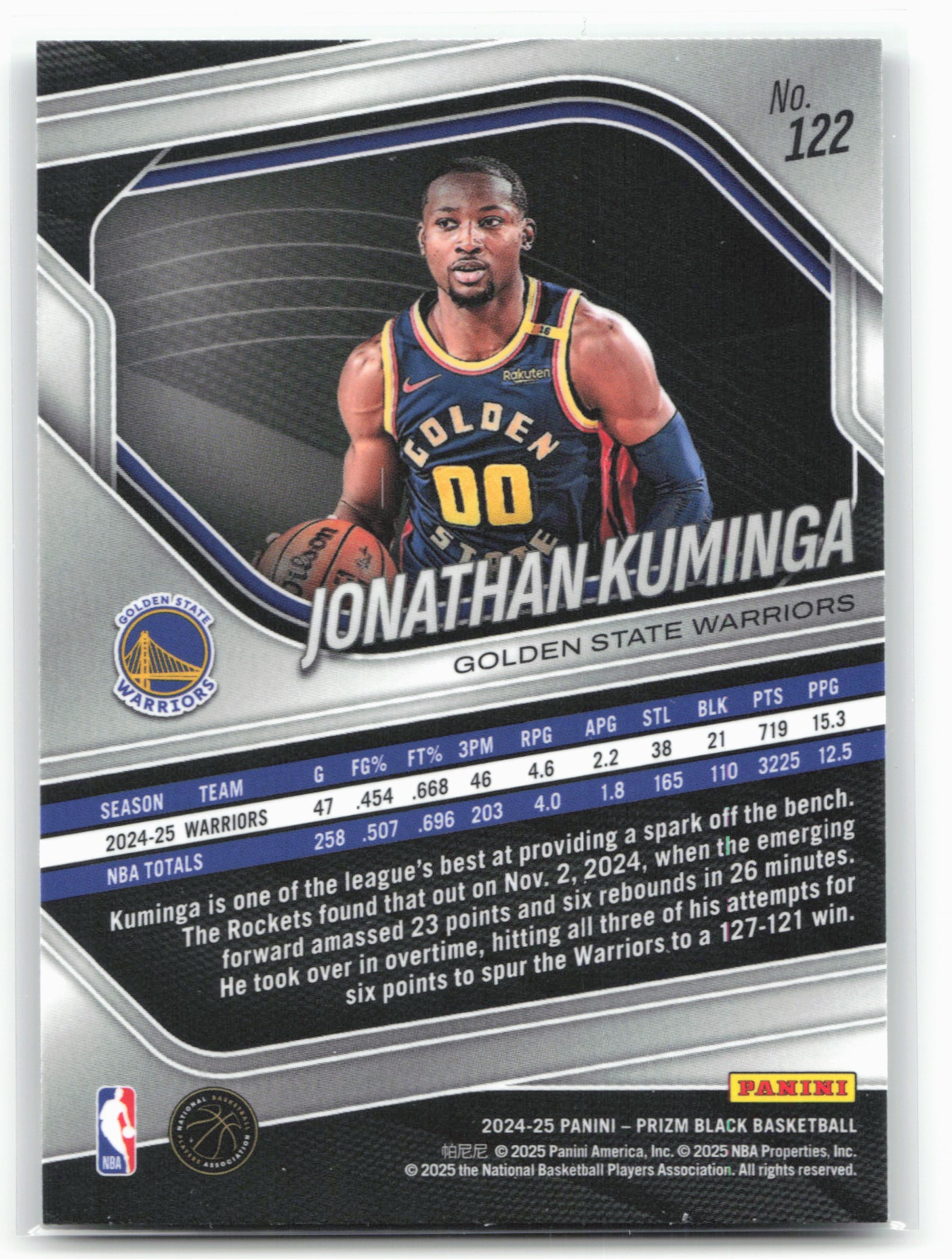 2024-25 Panini Prizm Black #122 Jonathan Kuminga