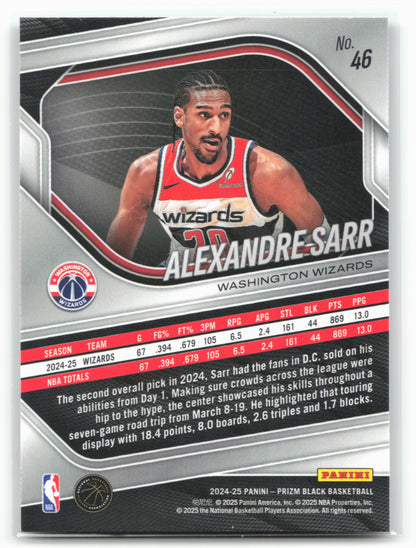 2024-25 Panini Prizm Black #46 Alexandre Sarr
