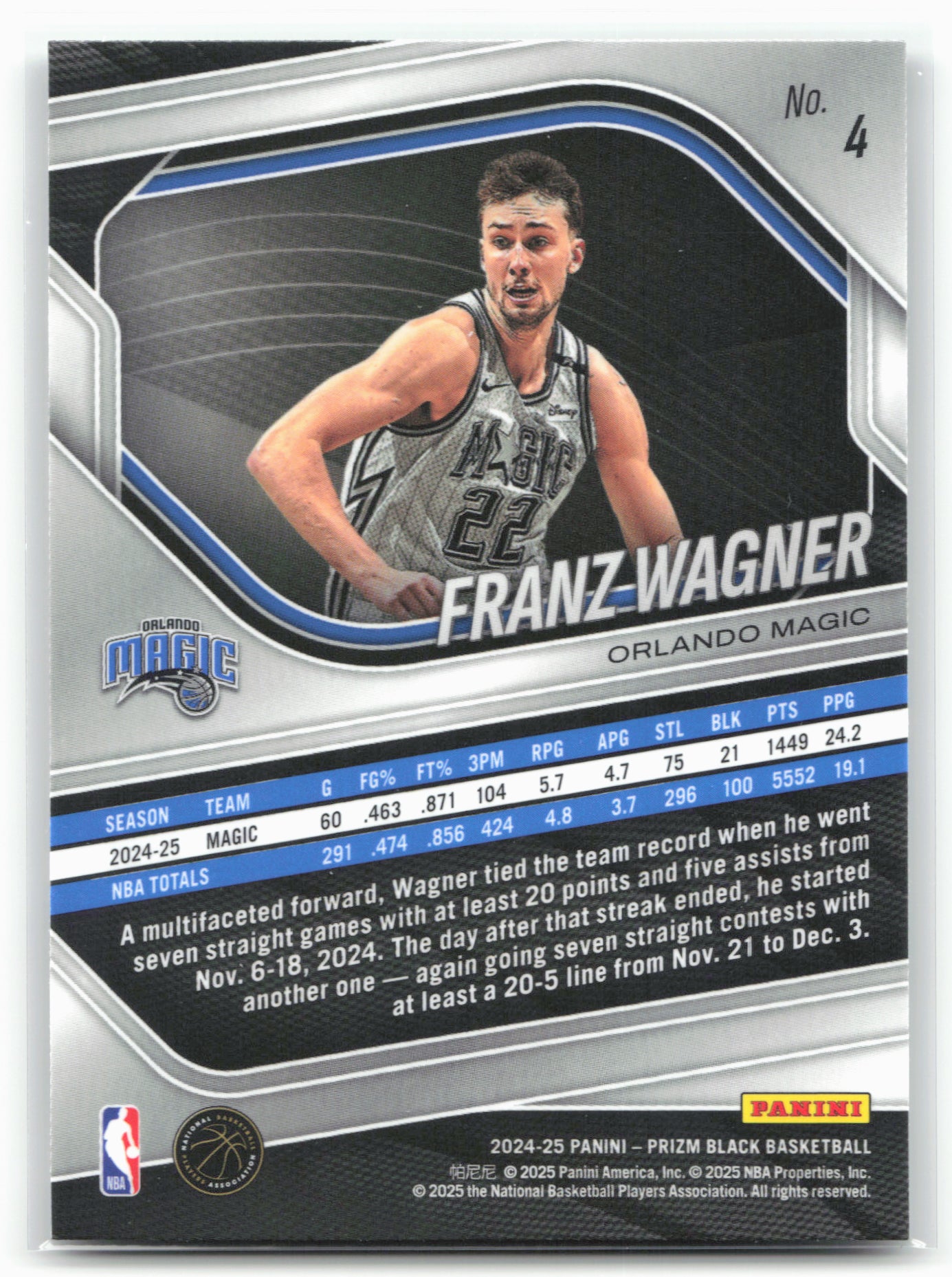 2024-25 Panini Prizm Black #4 Franz Wagner