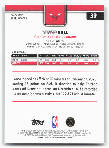 2025-26 Topps #39 Lonzo Ball Sandglitter