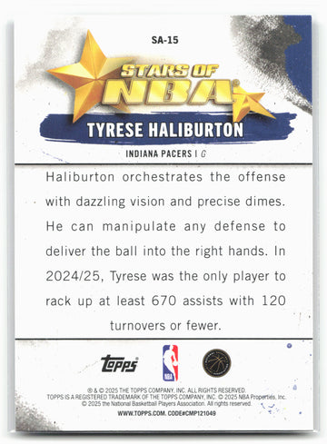 2025-26 Topps #SA-15 Tyrese Haliburton Stars of the NBA Rainbow Foilboard