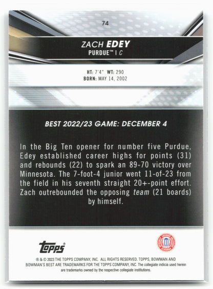 2022-23 Bowman University Best #74 Zach Edey