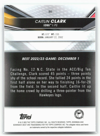 2022-23 Bowman University Best #50 Caitlin Clark