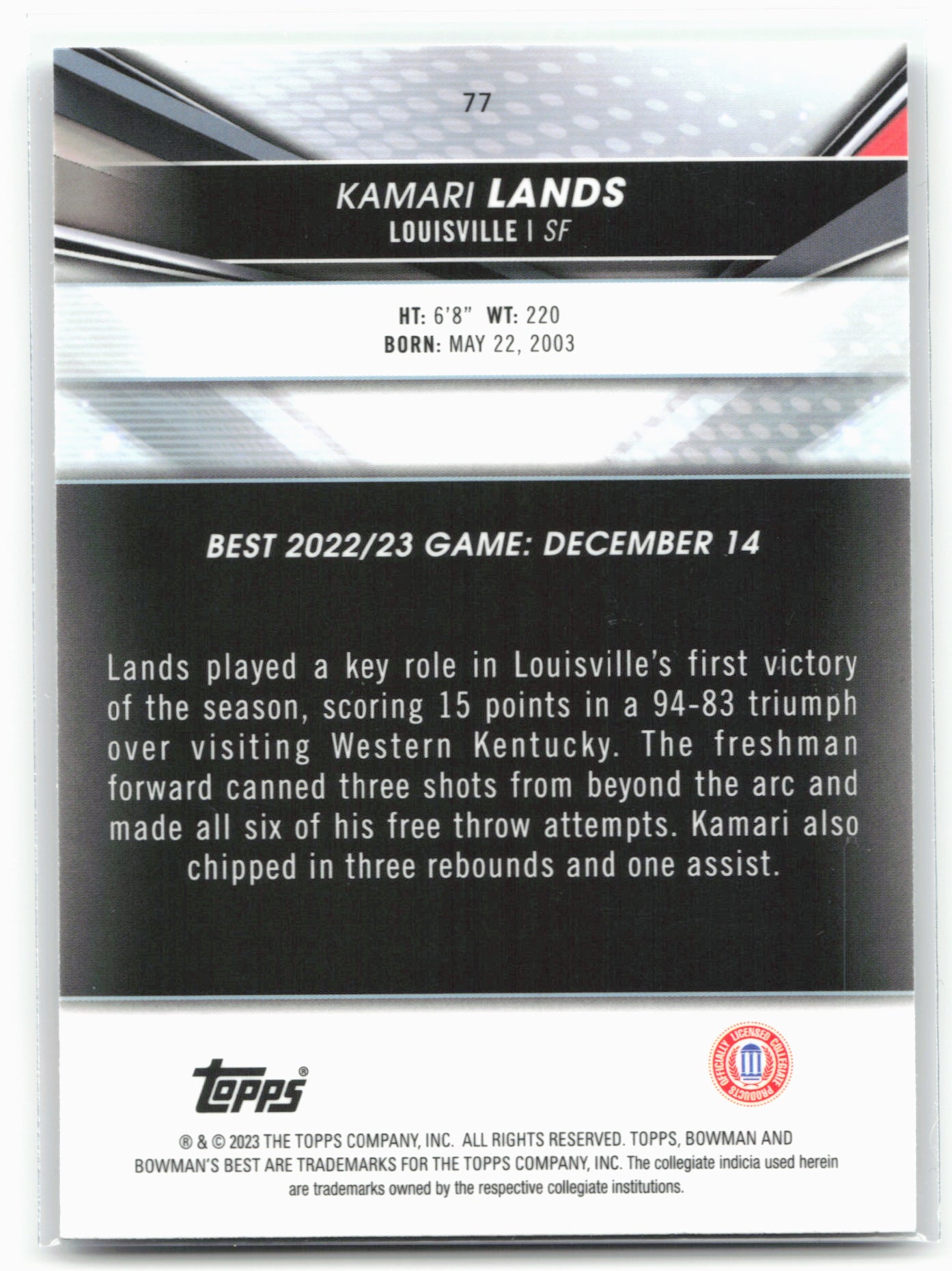 2022-23 Bowman University Best #77 Kamari Lands
