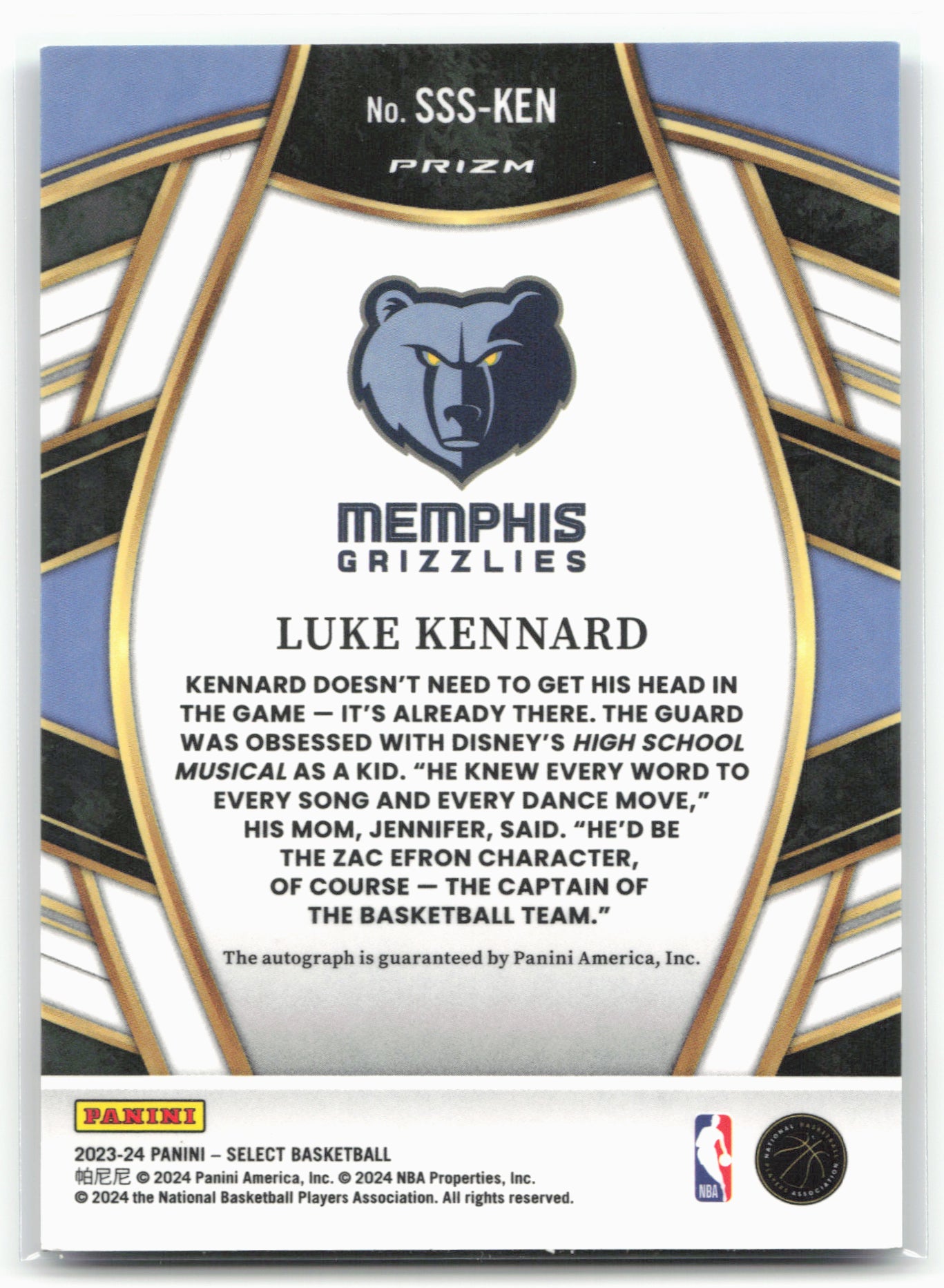 2023-24 Panini Select #SSS-KEN Luke Kennard Signature Selections